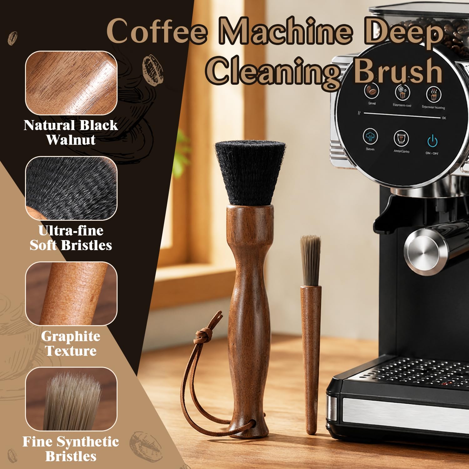 Belongtous 3Pcs Coffee Grinder Cleaning Brush Set, Essential Advanced Cleaning Kit with Large Soft