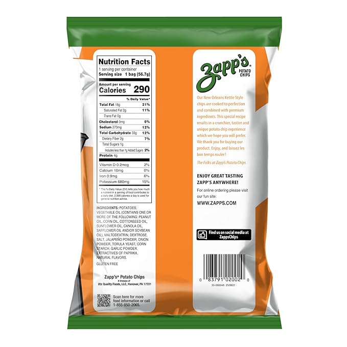 Zapp???New Orleans Kettle-Style Potato Chips Hotter ì°????Hot Jalapeno Flavor (2 oz Bags, 25 Count), Crunchy Chips with a Spicy Kick, Perfect On-The-Go, Gluten Free Snack