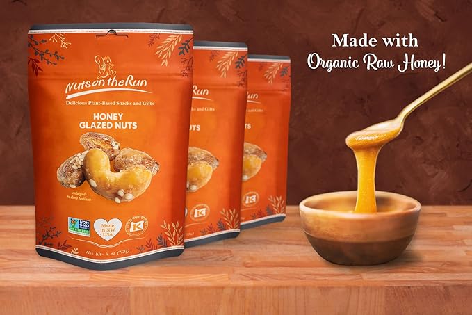 Honey Glazed Nuts - Kosher, Gluten-free, GMO-free - 4oz (PACK OF 3 BAGS), Satisfaction Guarantee