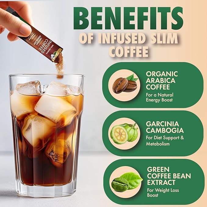 SOLLO Slim Infused Instant Coffee sticks (24 Servings) Weight Loss Healthy Body Support, Medium- Dark Roast, 100% Arabica Freeze Dried Coffee in Single Serve Sticks.