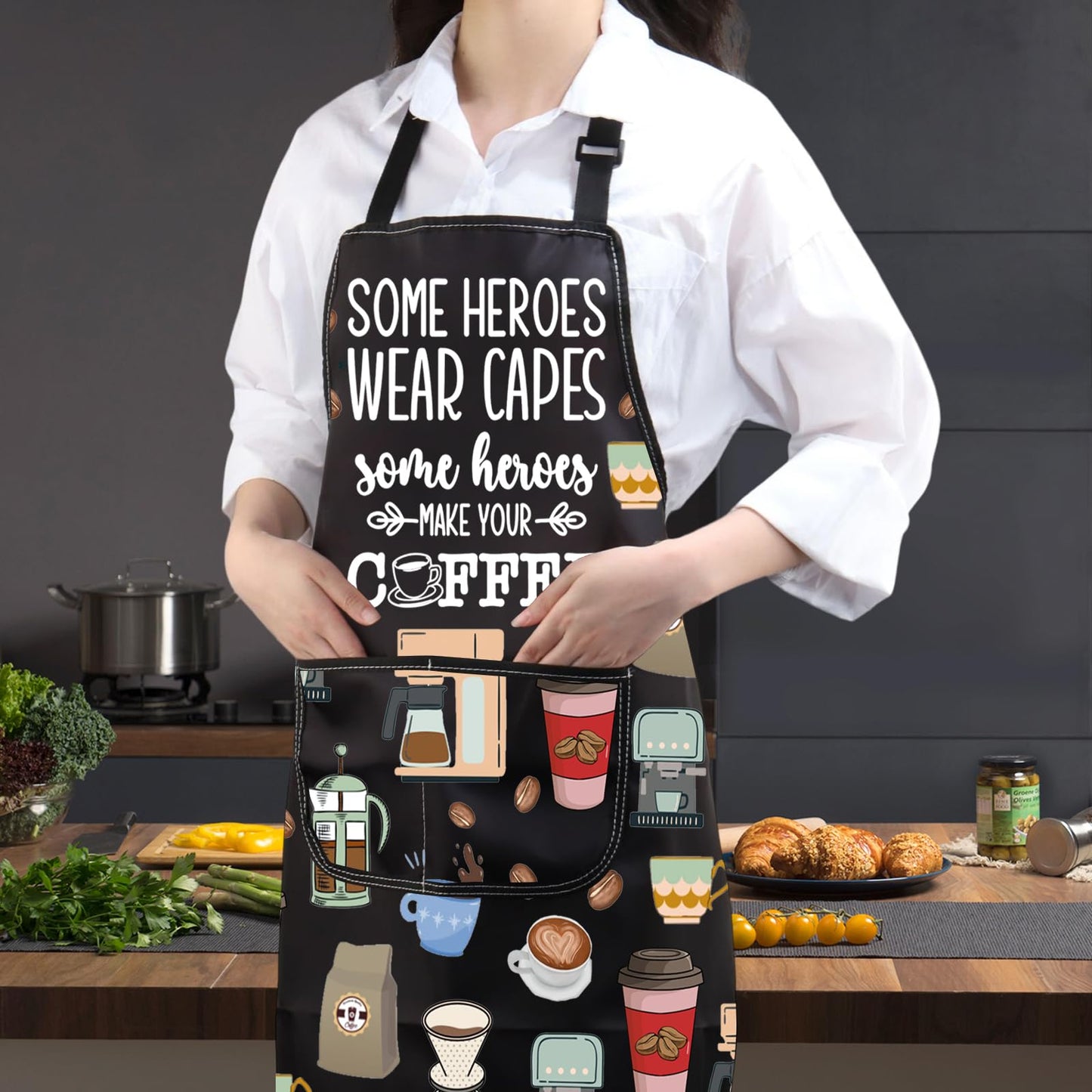 JXGZSO Barista Gift Barista Apron Coffee Themed Aprons Some Heroes Wear Capes Some Heroes Make