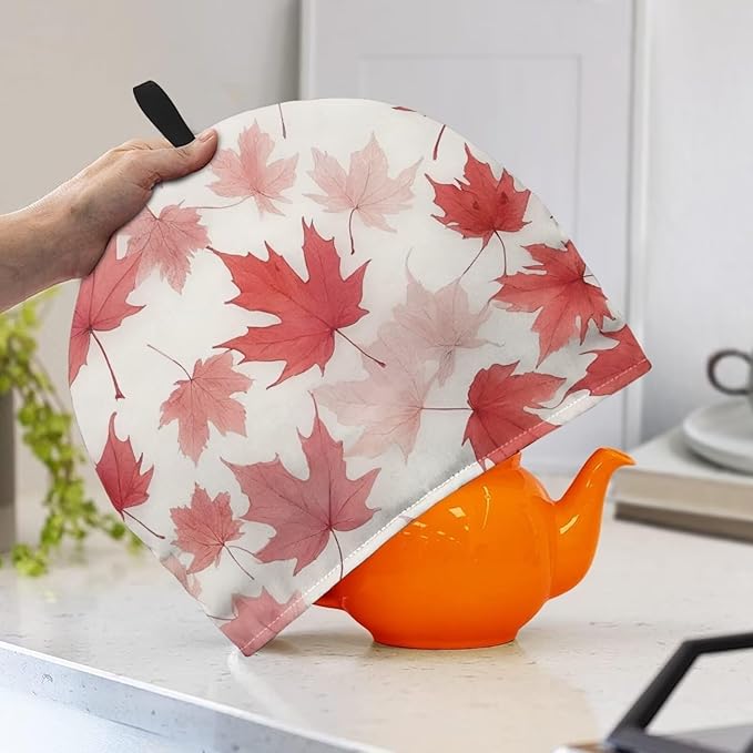 Thanksgiving Day Tea Kettle Cosy Fall Maple Leaves Teapot Covers Kitchen Kettle Dust Cover Tea Kettle Warmer Cover Teapot Dust Cover Teapot Cozy Room Decor Can Hung and Folded竊늋hite竊?"<div>