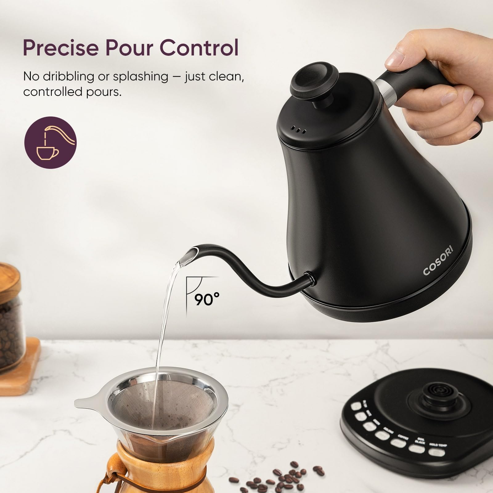 Cosori Gooseneck Electric Kettle with Temperature Control, 0.8L, Black