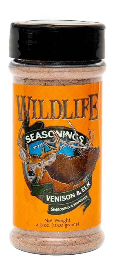 Wildlife Seasonings Venison & Elk Marinade – Wine Based with Robust Earthy Spices for a Bold Flavor for Wild Game, Beef & Duck | Seasoning & Spicy Marinade Blend for Grilling & Roasting | 4.0 oz Jar