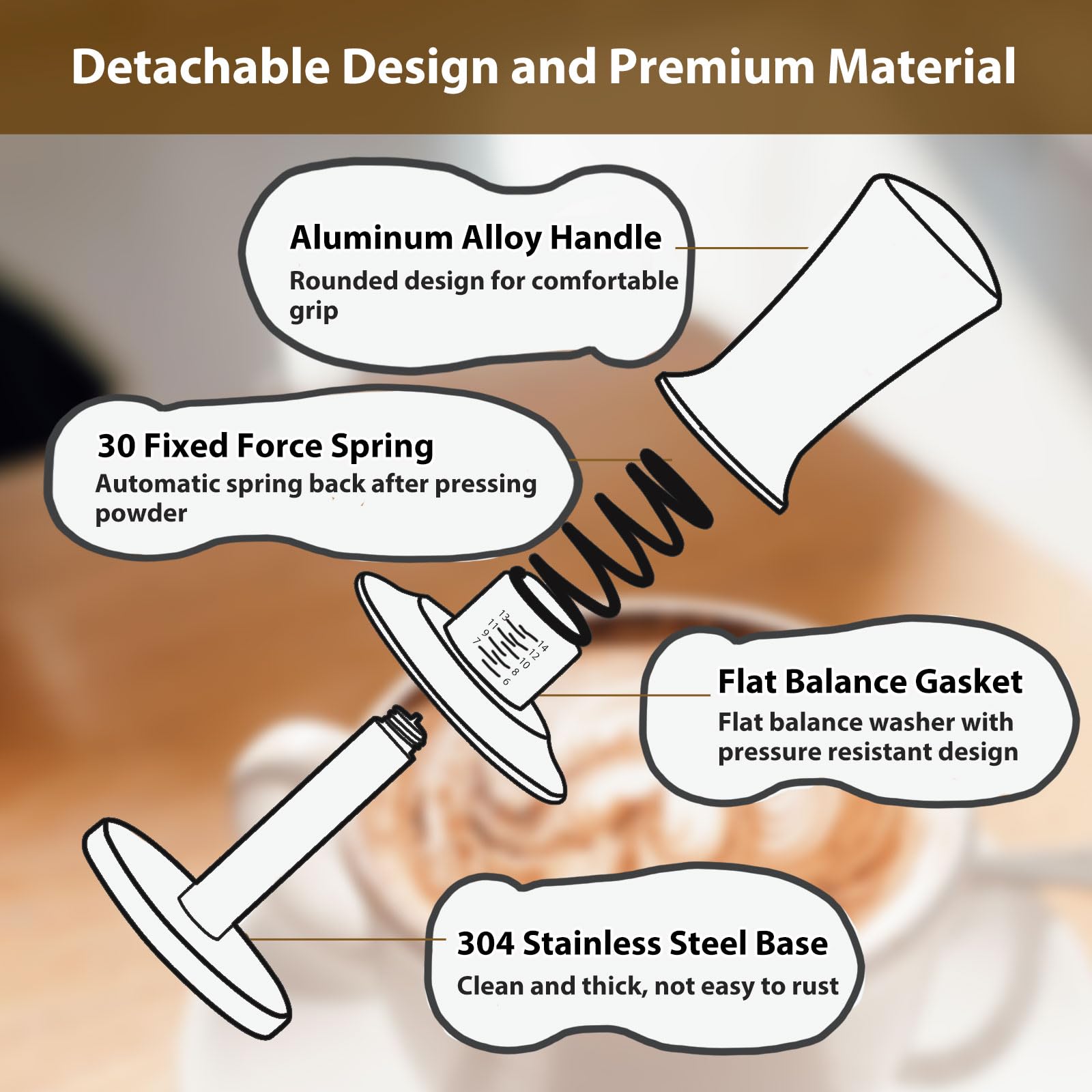 Attsky 51mm Spring Loaded Depth Adjustable Espresso Tamper for Portafilter
