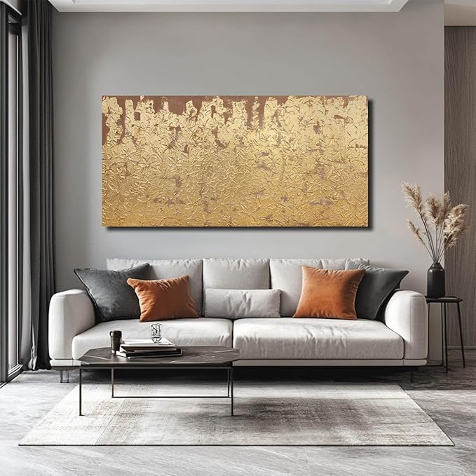 VAYIMDH Modern Canvas Wall Art Wall Decorations for Bedroom Floral Wall Painting 24"x48" Gold Foil Hand Painted Pictures for Kitchen