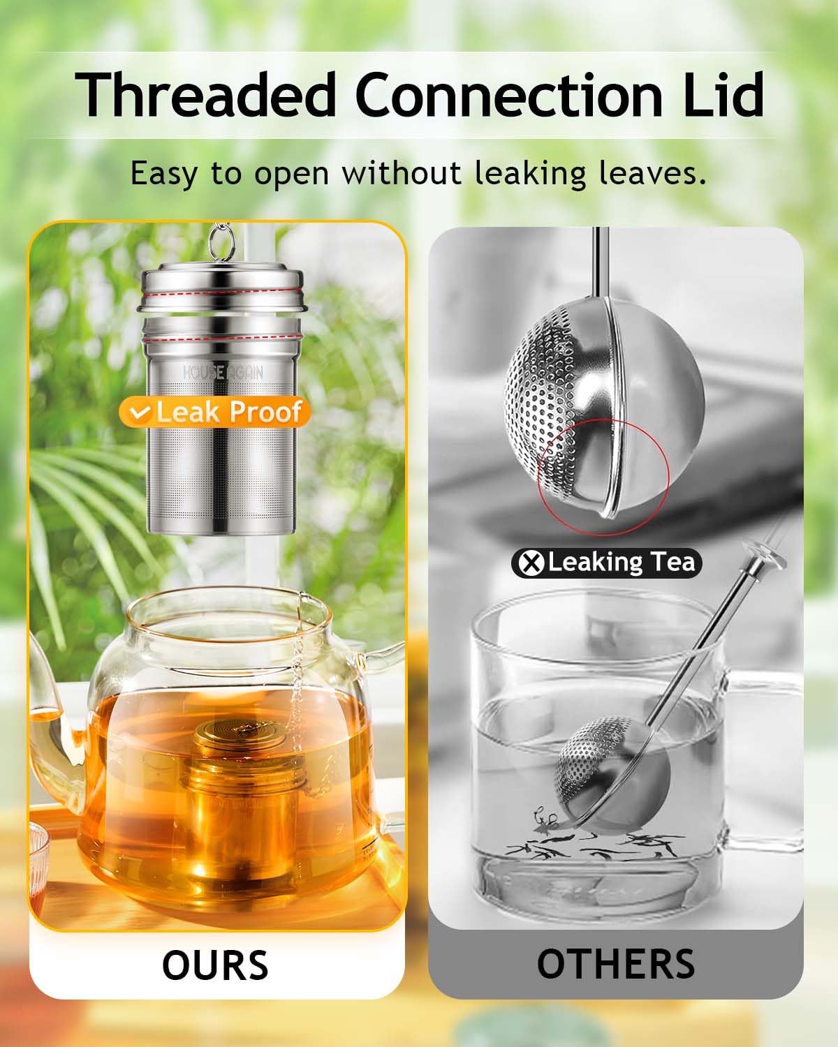 HOUSE AGAIN Tea Infuser, Extra Fine Mesh Tea Infusers for Loose Tea, 18/8 Stainless Steel Tea