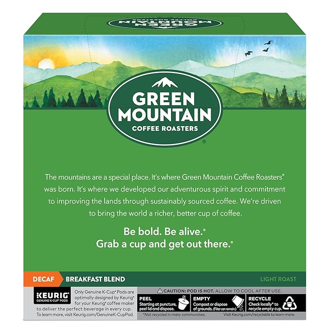 Green Mountain Coffee Roasters Decaf Breakfast Blend , Single-Serve Keurig K-Cup Pods, Light Roast Coffee, 32 Count