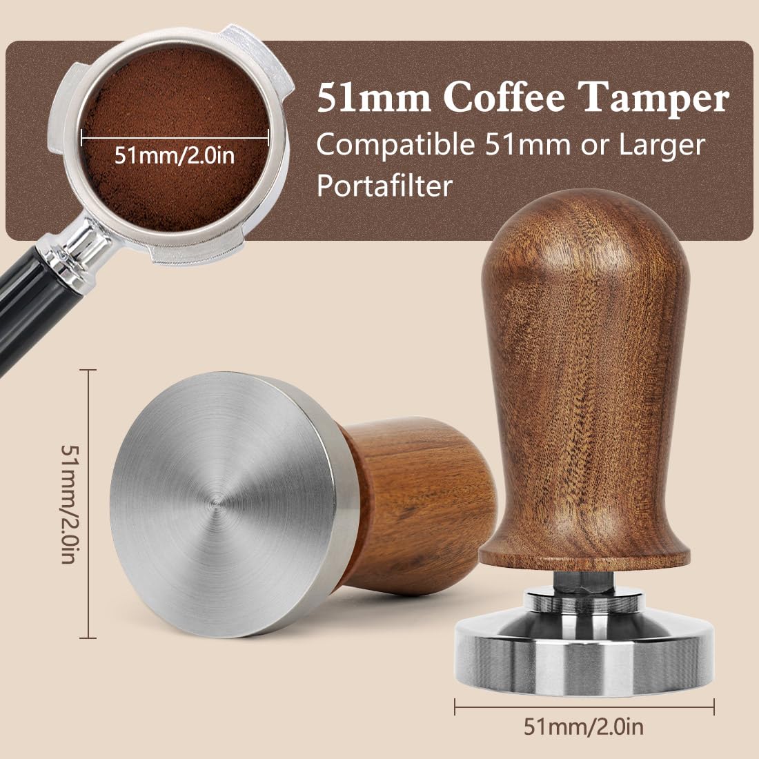 Y-Step 51mm Espresso Tamper Set, 30 lb Consistent Pressure Calibrated Coffee Tamper with Spring