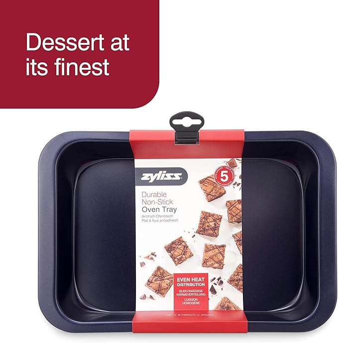 Zyliss E980190 Non-Stick Oven Tray | 30cm x 20cm | Carbon Steel | Dark Blue | Baking Tin/Bakeware/Roasting | Dishwasher Safe | 5 Year Guarantee