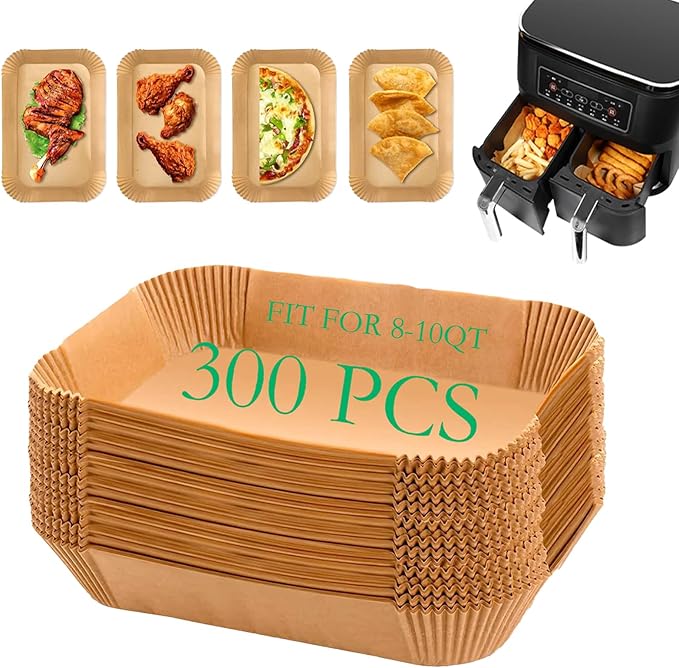 300 PCS Air Fryer Liners Disposable, 8.1 * 5.1 inch Air Fryer Paper Fit 2-Basket 8-10QT Ninja Dual, Food Grade Air Fryer Accessories Baking Paper for Ninja DZ201,DZ401,DZ550,SL401