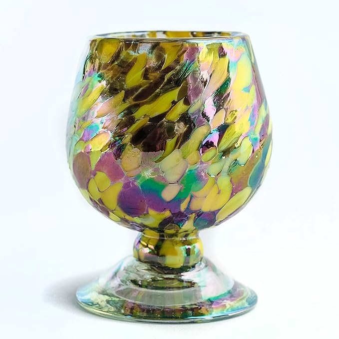 Authentic Mexican Tequila Hand Blown Shot Glasses - Set of 4-2 oz Mini Glass Snifters - Heavy Base - Cognac (Golden Hour Sips) Amber Hue Tasting Glasses for Sipping Añejo, Scotch & Cognac