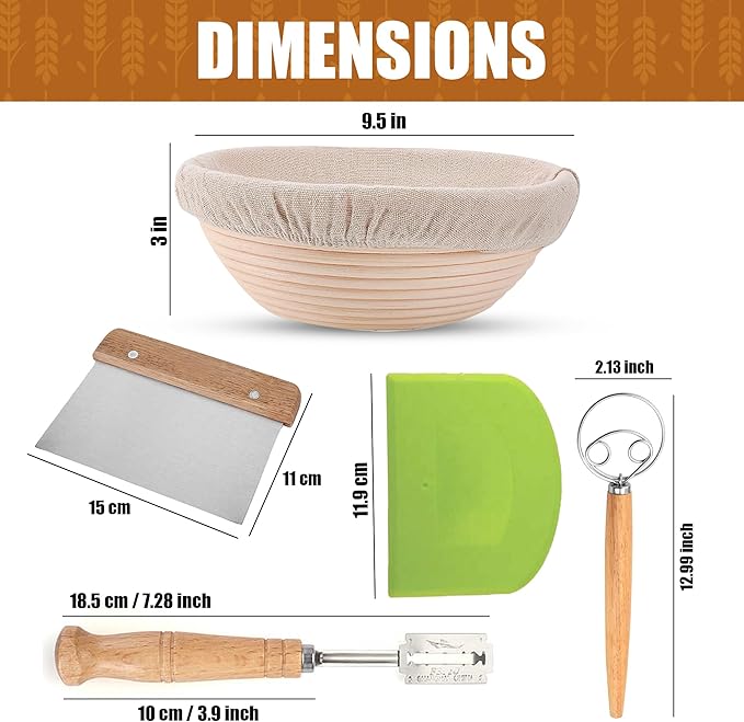Bread Proofing Basket Set Sourdough Proofing Basket Round Proofing Bowls (Round Proofing basket 10PCS), sourdough bread baking supplies proofing baskets,banneton bread proofing basket 9.5"