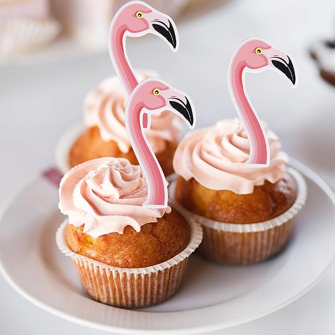 Rsstarxi 40 Pack Flamingo Cupcake Toppers Flamingo Party Decorations Tropical Aloha Summer Cupcake Picks for Luau Hawaiian Theme Baby Shower Birthday Party Cake Decorations