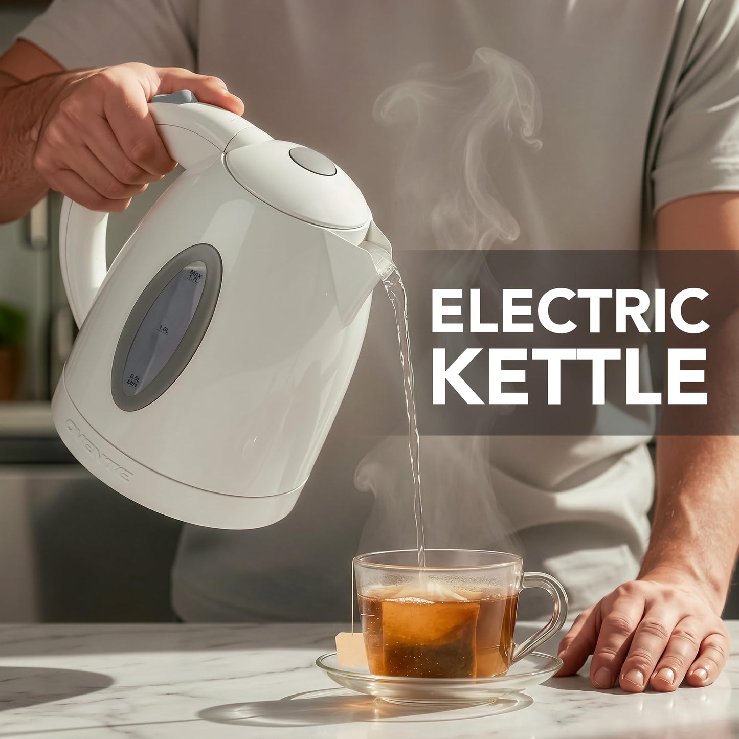 OVENTE 1.7L Electric Kettle with 1100W Fast Boiling Water, White KP72W