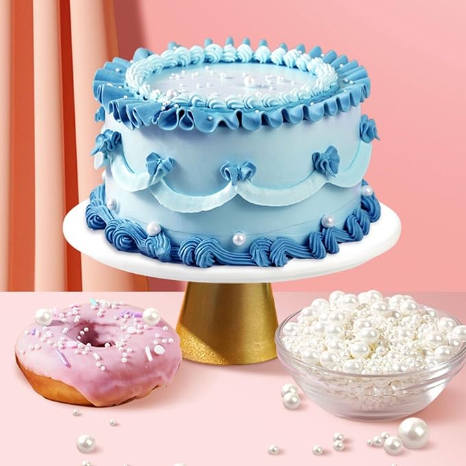 Sprinkles for Cake Decorating, White Pearl Sprinkles 4 Sizes Mix for Cake Cupcake Cookie Baking Donuts Ice Cream Toppings