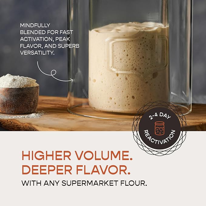 Dual-Flour Organic Sourdough Starter Culture - Fast-Activating Dehydrated Chips with Natural Wild Bread Yeast - Non-GMO Flour Sourdough Bread Starter - Ideal for Homemade Artisan Bread & Baking Beginner