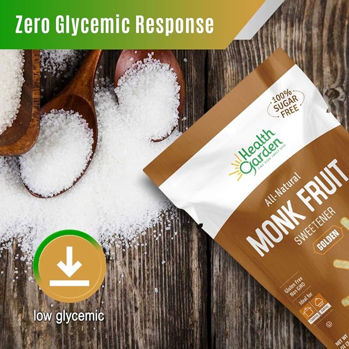 Health Garden Monk Fruit Sweetener, Golden - Non GMO - Gluten Free - 1:1 Sugar Substitute - Kosher - Keto Friendly (1lb 2-pack)