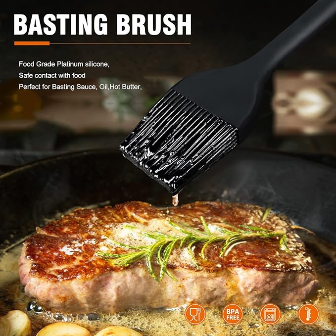 Walfos Small Basting Pastry Brush, Silicone Pastry Brush, Heat Resistant Perfect for BBQ Grill Baking Kitchen Cooking, Strong Steel Core and One-Pieces Design, BPA Free and Dishwasher Safe (8.2")