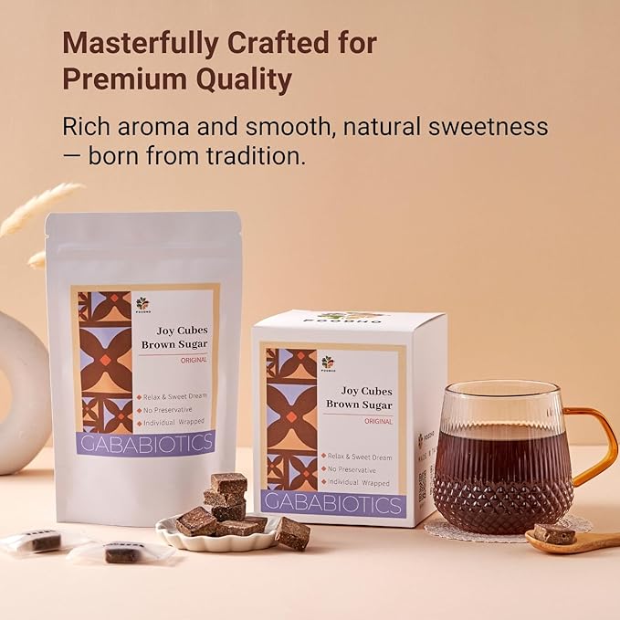 FOODHO GABA Joy Cubes Brown Sugar Cubes - Natural Dark Muscovado Sugar | Old Fashioned Pure Cane Sugar | Rich Nutrients for Good Sleep | Perfect for Tea, Coffee, Milk | No Preservatives
