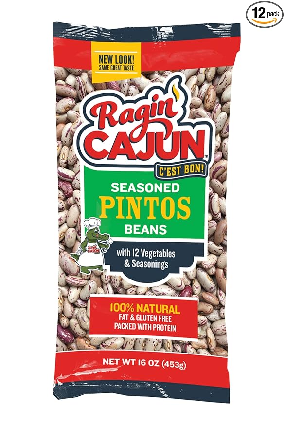 Ragin' Cajun Seasoned Pinto Beans - 16 oz Bag, Gluten-Free, No MSG, Authentic Louisiana Creole Bean Mix for Soups & Sides