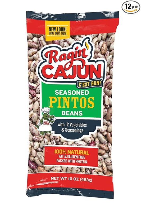 Ragin' Cajun Seasoned Pinto Beans - 16 oz Bag, Gluten-Free, No MSG, Authentic Louisiana Creole Bean Mix for Soups & Sides