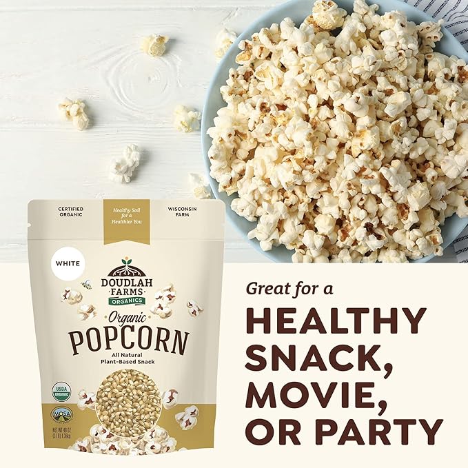 Organic White Popcorn Kernels Unpopped 25 lb Bulk - Healthy, Non-GMO, Gluten-Free, Pesticide-Free, Chemical-Free, Glyphosate-Free, Grown in Regenerative Soil in Wisconsin USA by Doudlah Farms