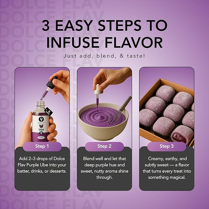 Dolce Flav Purple Ube Extract ??2 Ounce Water-Soluble Kosher, Sugar-Free, Concentrated Sweet Ube Flavoring for Baking, Ice Cream & Pastries, Includes Measured Dropper