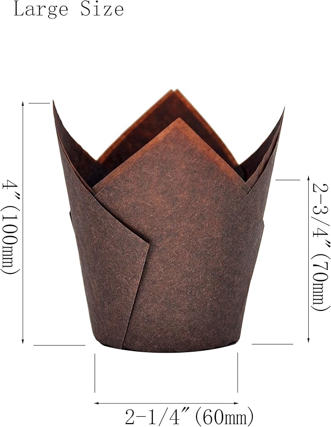 Large Greaseproof paper Wrappers Muffin Baking cupcake cups liners, 2-1/4" x 4" Natural,Brown,White 3 colours in a box Tulip Baking Cups Holders 125 pcs (Large) (125, Multi 3)