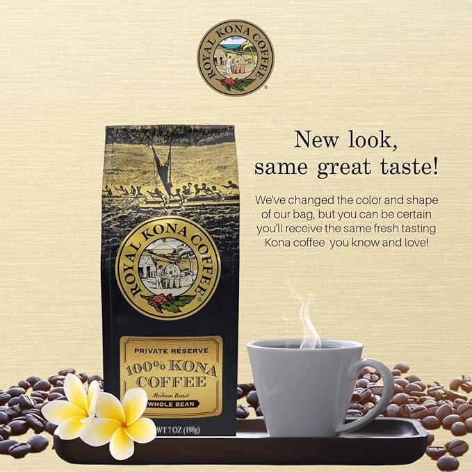 ROYAL KONA COFFEE Whole Bean - 100% Hawaiian Kona Whole Bean Coffee Medium Roast, 7 oz