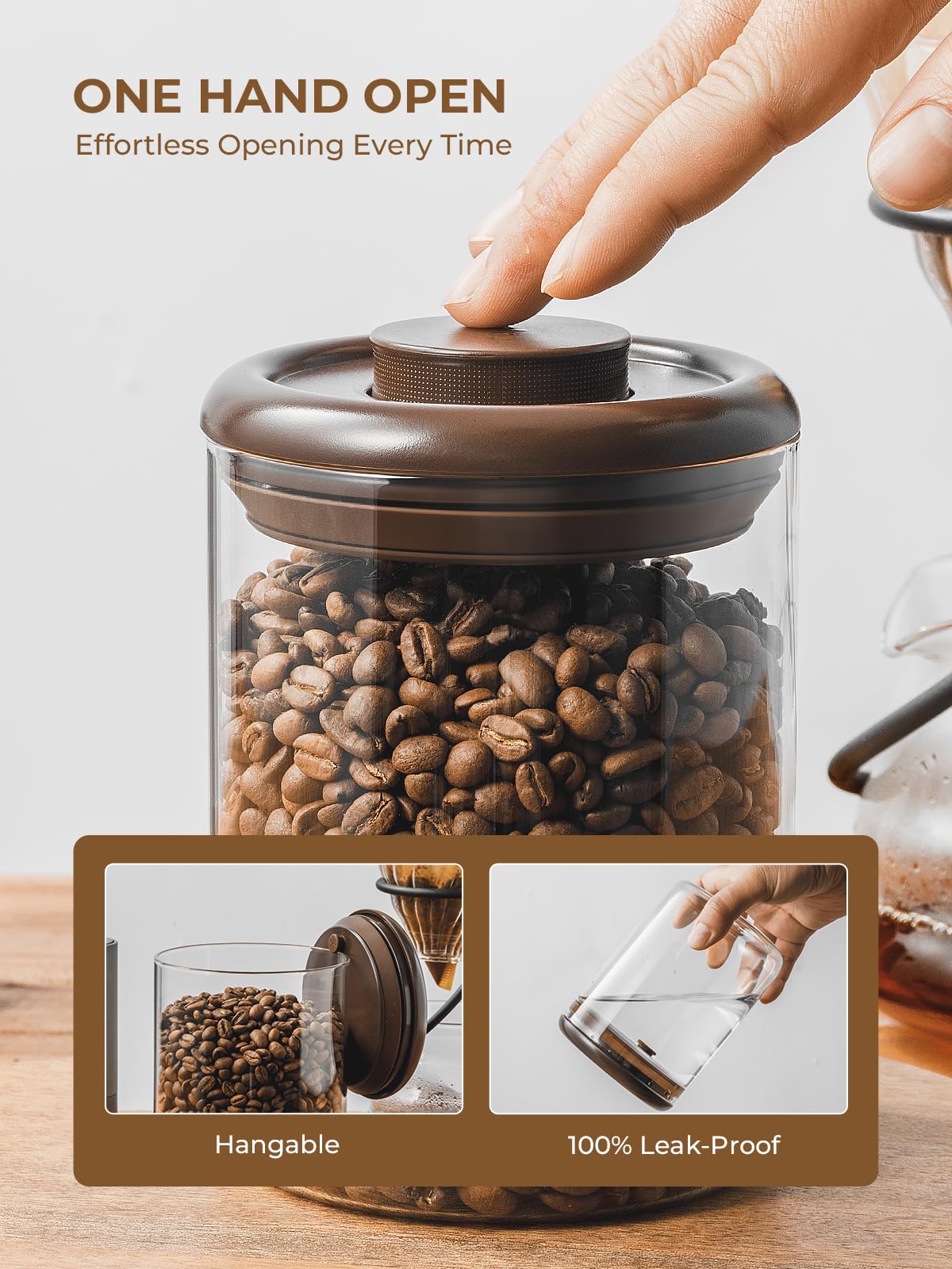 Tourdeus Coffee Container, 10 oz Airtight Glass Storage Canister, 2 Pack
