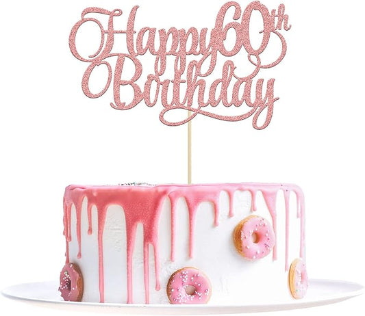 1 Pack Happy 60th Birthday Cake Topper Rose Gold Glitter Number 60 Sixty Years Old Birthday Cake Pick Decoration For 60th Birthday Celebrating Anniversary Party Supplies