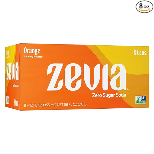 Zevia Zero Sugar Soda, Orange, 12 oz Cans (8-Pack) ??Naturally Sweetened, Non-GMO Project Verified, Gluten-Free, Vegan