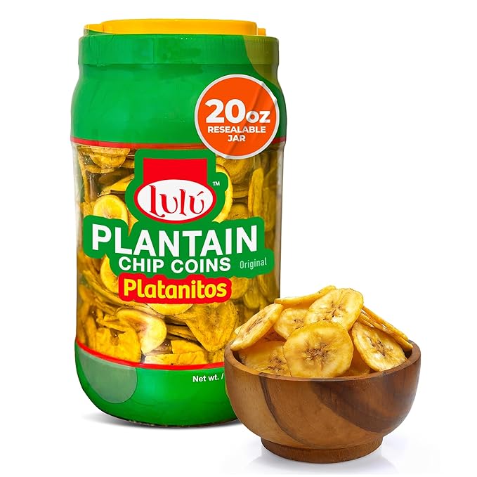 LULU Plantain Chip Coins ??Original Flavor, 20 oz Jar ??Crunchy Plantain Slices ??No Artificial Colors or Preservatives ??Ready-to-Eat Snack, Platanitos Chips in a Container