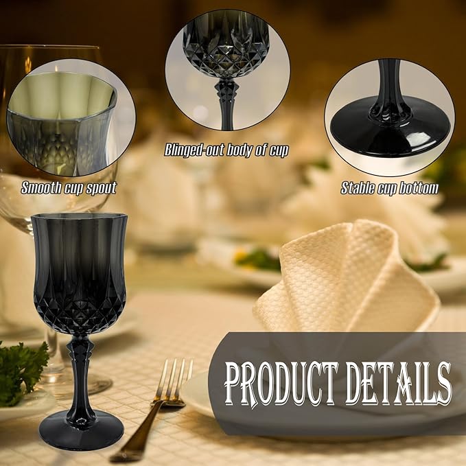 48 PCS Black Plastic Wine Glasses，Cordial Glasses，Goblets，Can be Used for Weddings, Everyday Fun Parties and More!