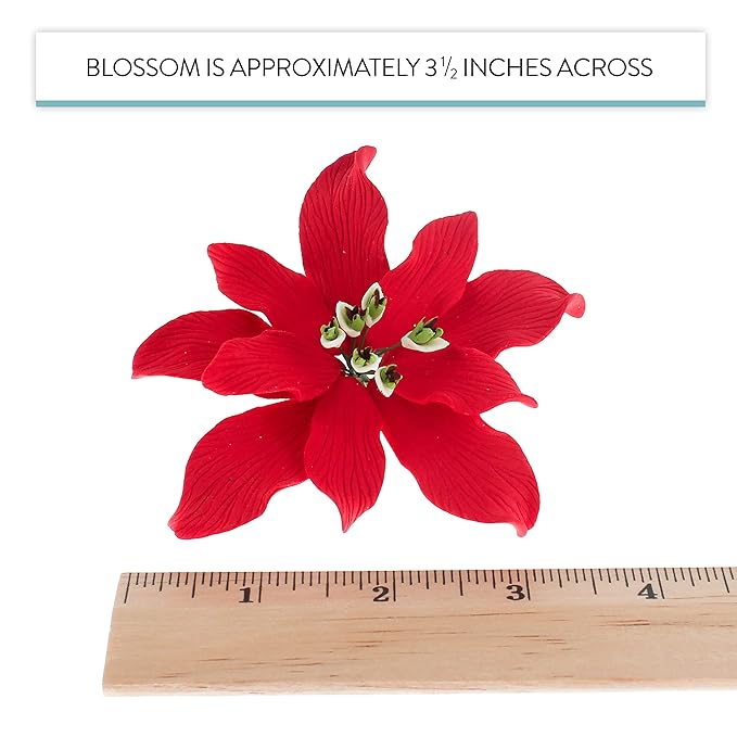 Global Sugar Art Poinsettia Fancy Sugar Cake Flowers, Red, Small, 3 Count by Chef Alan Tetreault. Perfect for Christmas Cake Decorations, Yule Logs, Gingerbread Houses, and more.