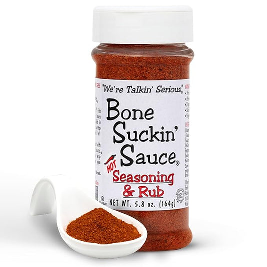 Bone Suckin' Hot Seasoning & Rub, 5.8 Oz - Grilling Rubs, Dry Pork Rub, Gluten-Free, Non-GMO, Kosher, Great on Ribs, Pork, Beef, Chicken, Seafood, Pasta, Vegetables & Even Popcorn! No Msg