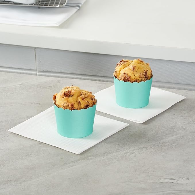 Panificio 3 Ounce Cupcake Wrappers, 200 Scalloped Baking Cups - Oven-Ready, Greaseproof, Turquoise Paper Cupcake Liners, Disposable, For Birthdays, Baby Showers, Or Weddings - Restaurantware