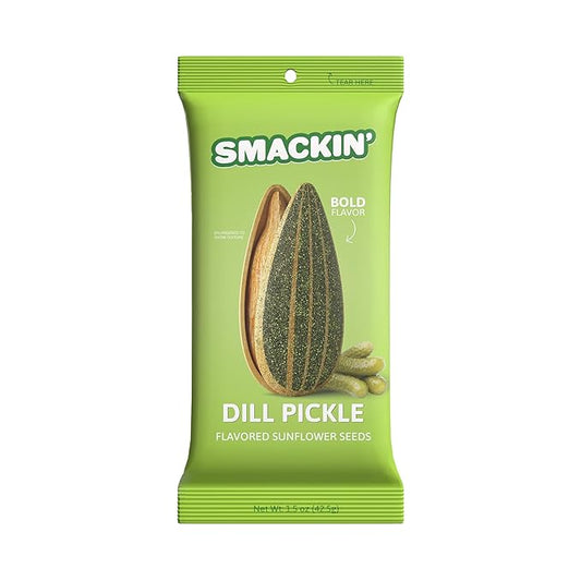 SMACKIN' Sunflower Seeds, Roasted Jumbo Small-Batch, American Made - Dill Pickle. 1.5oz bags (36 Pack)