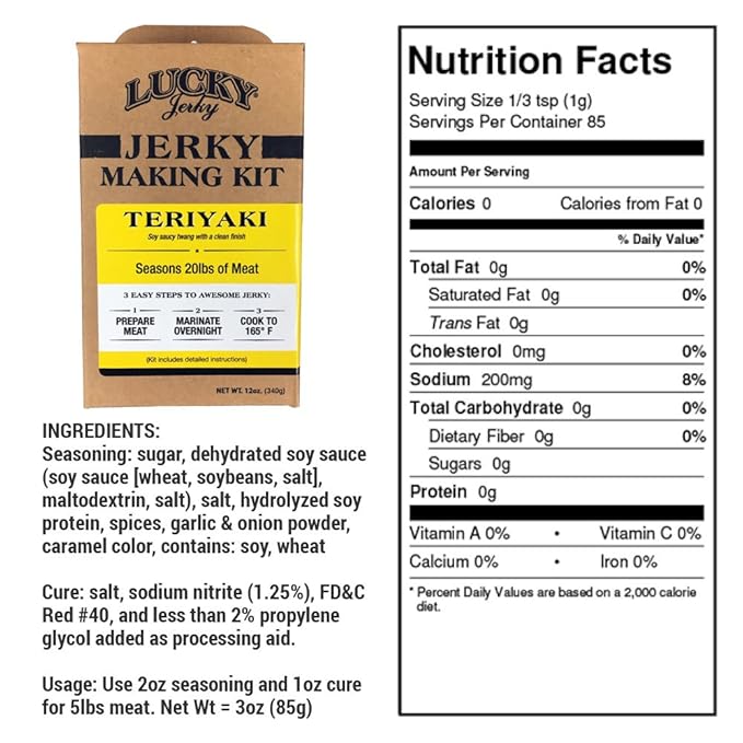 Lucky Jerky DIY Jerky Seasoning and Cure Kit 4 Pack - Original, Red Pepper, Teriyaki, Peppered- Season 80lbs of Meat