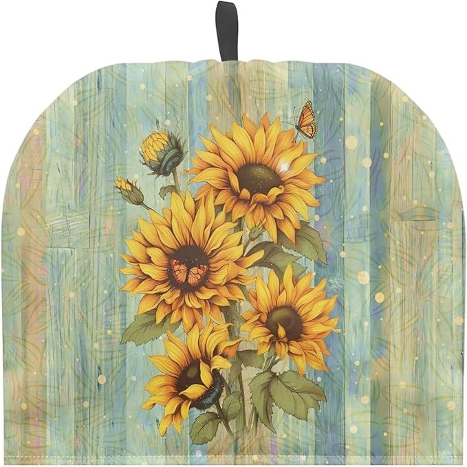 Hudotybom Wood Sunflower Tea Cozy for Teapot Insulated Large Teapot Cover to Keep Warm Tea Kettle Cover Machine Washable Coffee Pot Cloth Covers Kitchen Home Decorations for Housewife Mom
