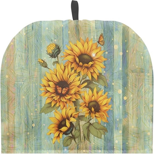 Hudotybom Wood Sunflower Tea Cozy for Teapot Insulated Large Teapot Cover to Keep Warm Tea Kettle Cover Machine Washable Coffee Pot Cloth Covers Kitchen Home Decorations for Housewife Mom