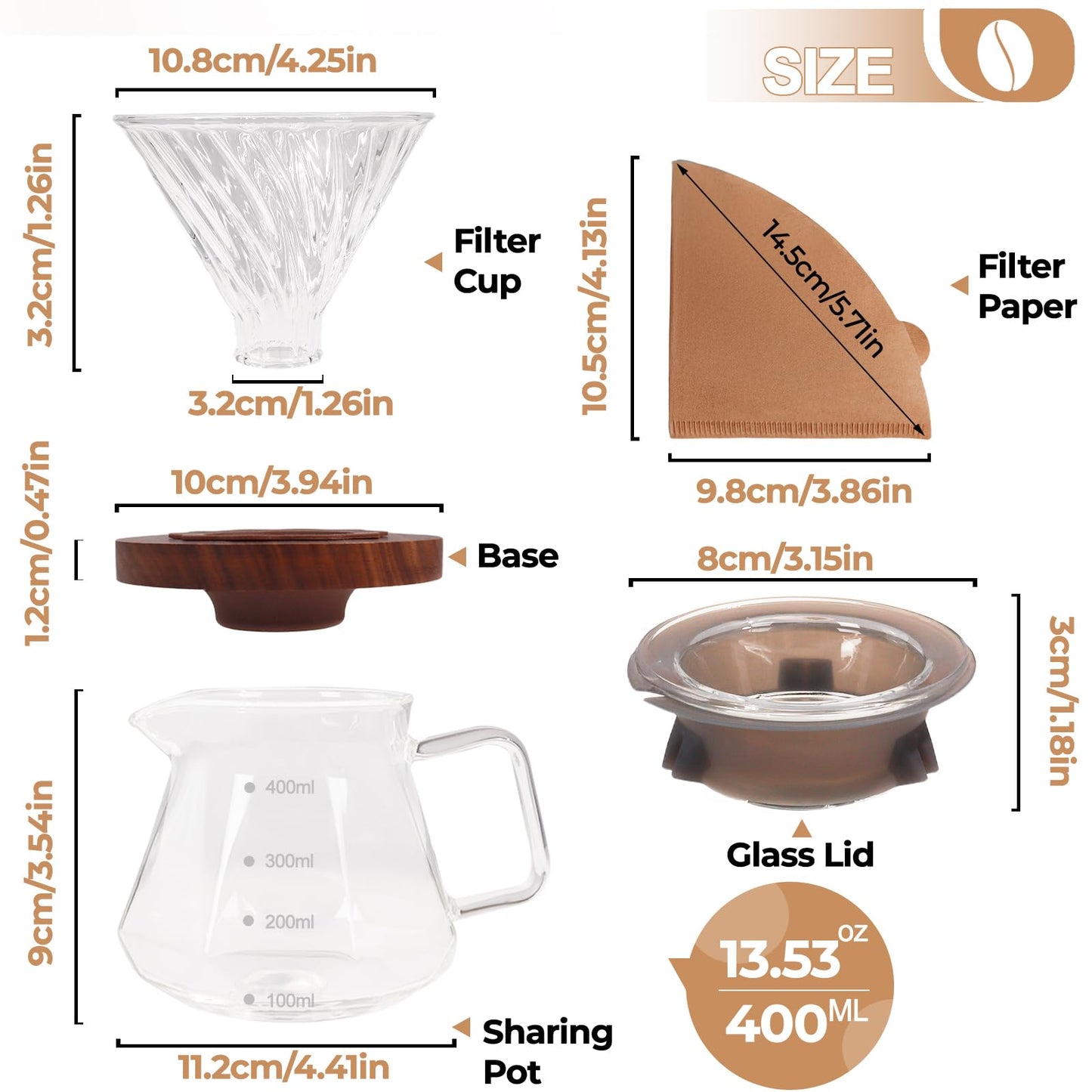 Mogrecha Pour Over Coffee Maker 400ml Borosilicate Glass Drip