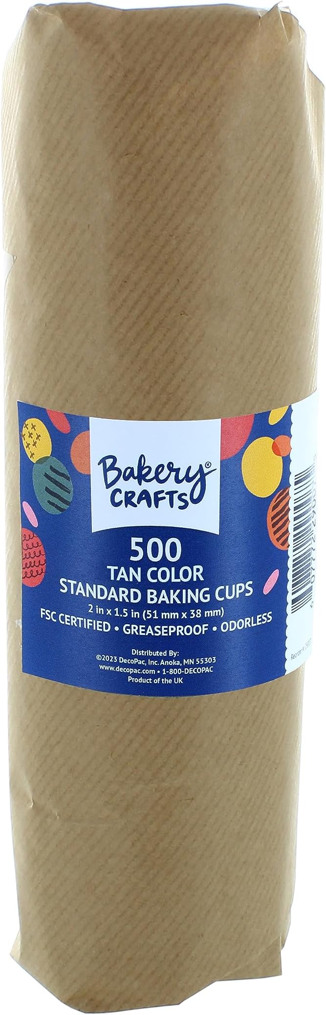 Bakery Crafts Natural Brown Baking Cups - 500-2" Cupcake Cases, Greaseproof Paper Liners for Muffins and Cupcakes, Bulk Pack of 500