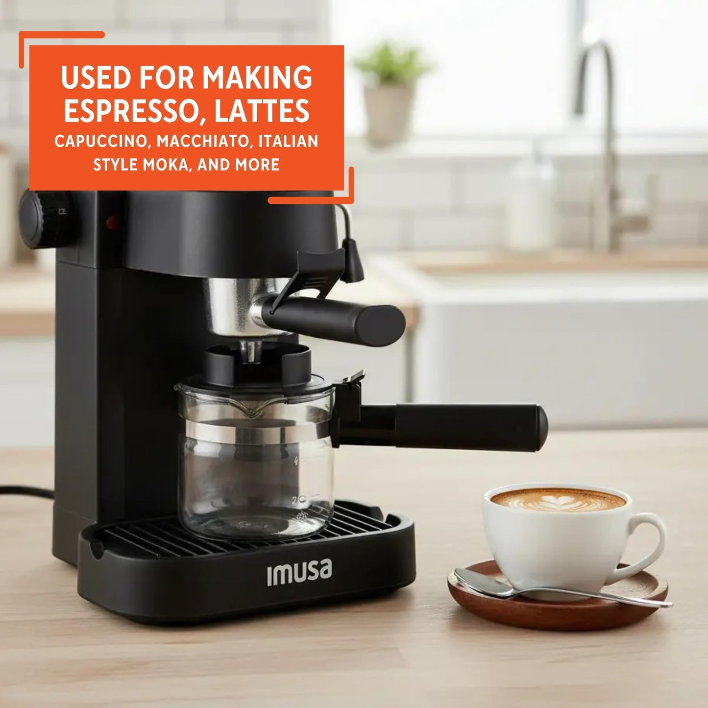 IMUSA 4 Cup Electric Espresso Cappuccino Coffee Maker, Black