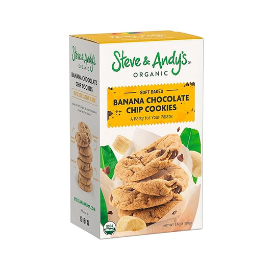 Steve & Andy?™s Soft Bake Chocolate Chip Banana Bread Cookies -Organic, Gluten Free, Non-Gmo, Vegan, Dairy Free, Nut Free, Egg Free, Wheat Free, Soy Free ??5.5 Oz, 1 Box (10 Cookies)