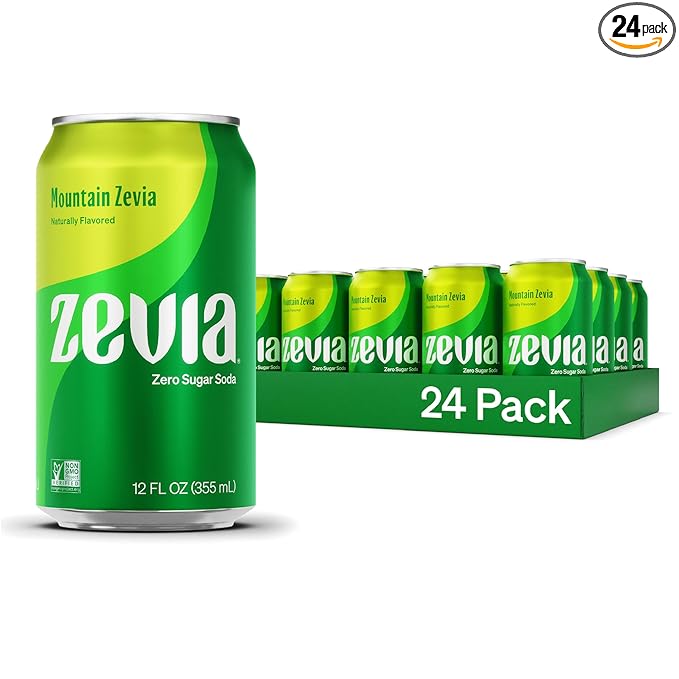 Zevia Zero Sugar Soda, Mountain Zevia, 12 oz Cans (24-Pack) ??Naturally Sweetened, Non-GMO Project Verified, Gluten-Free, Vegan