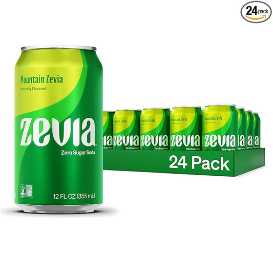Zevia Zero Sugar Soda, Mountain Zevia, 12 oz Cans (24-Pack) ??Naturally Sweetened, Non-GMO Project Verified, Gluten-Free, Vegan