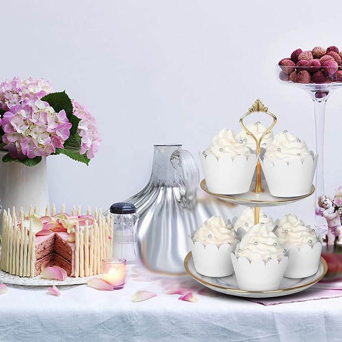 KPOSIYA Set of 100 Artistic Bake Cake Cups Filigree Little Vine Lace Laser Cut Cupcake Wrapper Liner Baking Cup Muffin CaseTrays for Wedding Birthday Party Decoration-Best Kitchen Gift竊늋hiteç«?"<div>