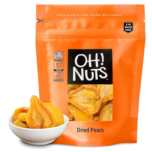 Oh! Nuts Dried Pears California - Sliced Pears - 2 lb - Dehydrated California Pears - Dried Pears No Sugar Added - Packed in New York Zip-Seal Bag for Exceptional Freshness